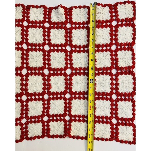 Vintage Set of 3 Crochet Granny Square Pattern Red White 3 Sizes Handmade - Picture 2 of 7